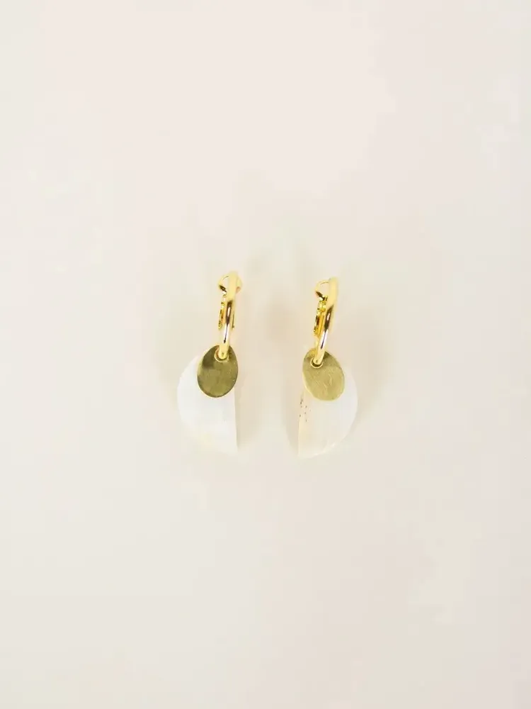 Bijoux - Boucles d'oreilles créoles 2 parties laiton et corne blonde africaine - L INDOCHINEUR X RIVÊT