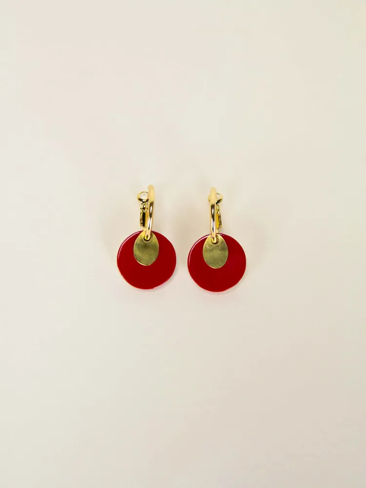 Jewelry - Round brass hoop earrings in 2 parts with red lacquered horn - L INDOCHINEUR X RIVÊT
