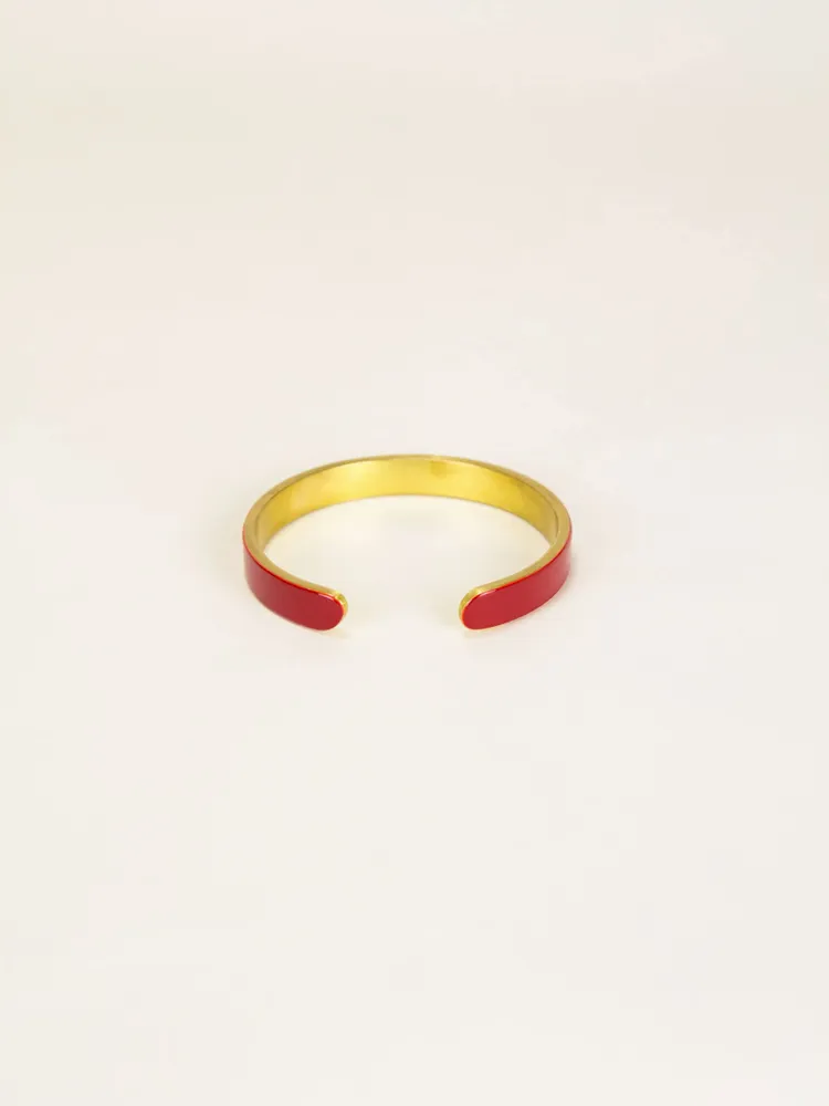 Bracelets - Thin open cuff in brass and red lacquer - L INDOCHINEUR X RIVÊT