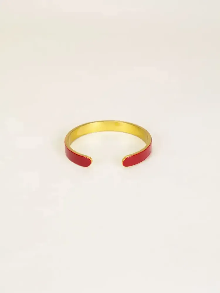 Bracelets - Thin open cuff in brass and red lacquer - L INDOCHINEUR X RIVÊT