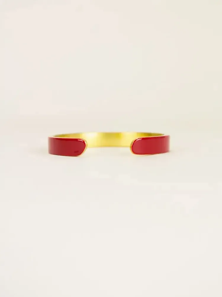 Bracelets - Thin open cuff in brass and red lacquer - L INDOCHINEUR X RIVÊT