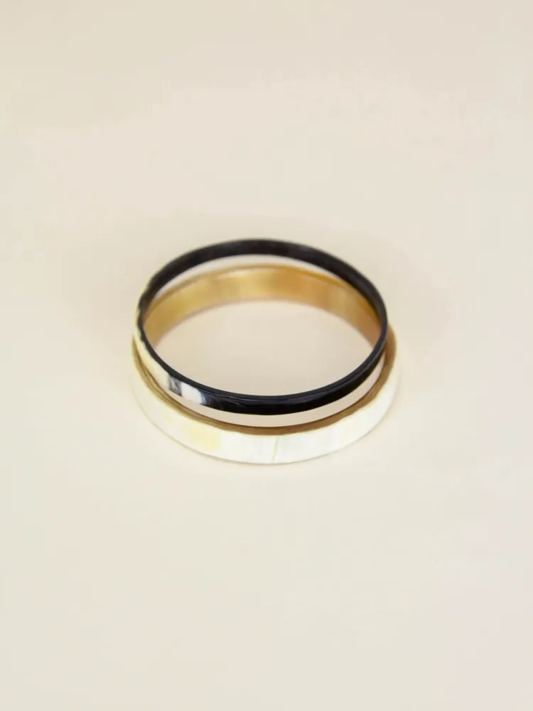 Bracelets - Set of 2 thin bangles in black and white horn, size S - L INDOCHINEUR X RIVÊT