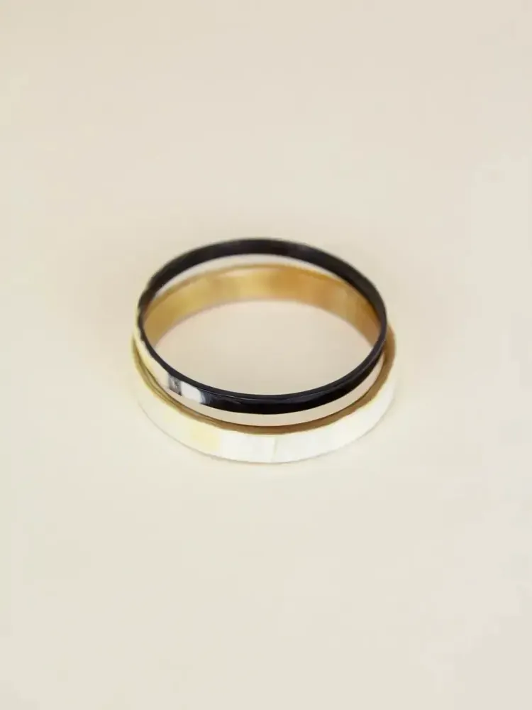 Bracelets - Set of 2 thin bangles in black and white horn, size S - L INDOCHINEUR X RIVÊT