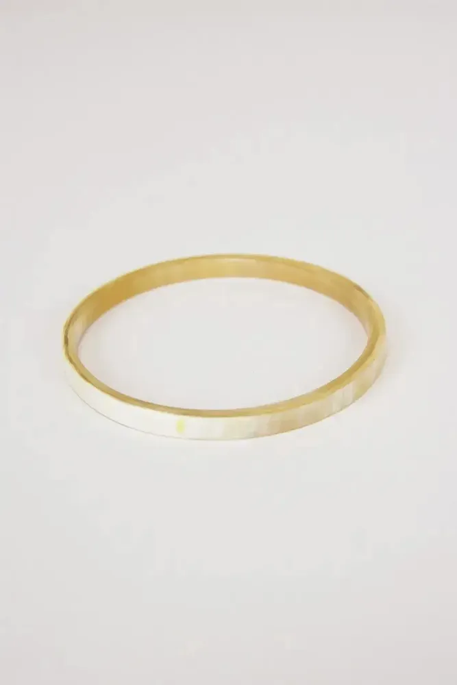 Bracelets - Bracelet Bandeau fin en corne blonde et laque bleu taille M - L INDOCHINEUR X RIVÊT