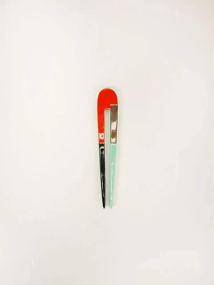 Barrettes - Double Pique à cheveux laque beige et vert kaki - L INDOCHINEUR X RIVÊT