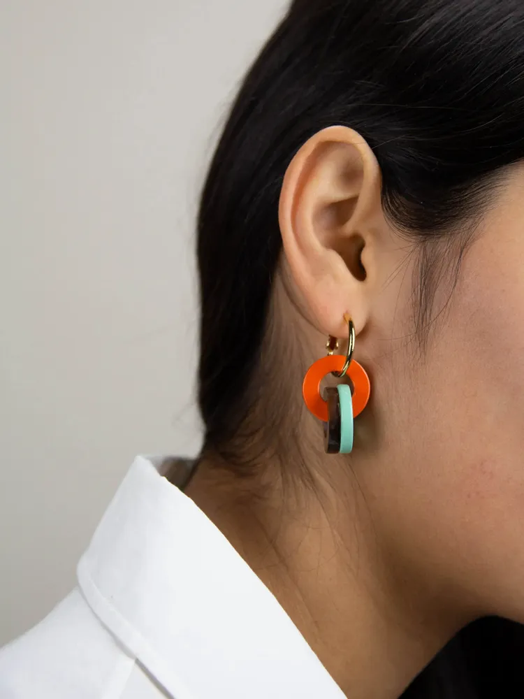 Jewelry - 3 small hoop earrings in hoof with lacquer in beige and khaki - L INDOCHINEUR X RIVÊT