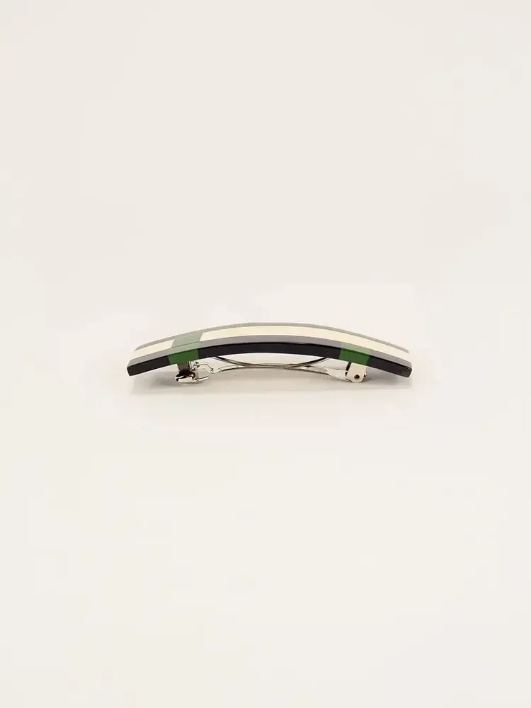 Barrettes - Barrette rectangulaire sabot de buffle et laque beige et vert kaki - L INDOCHINEUR X RIVÊT