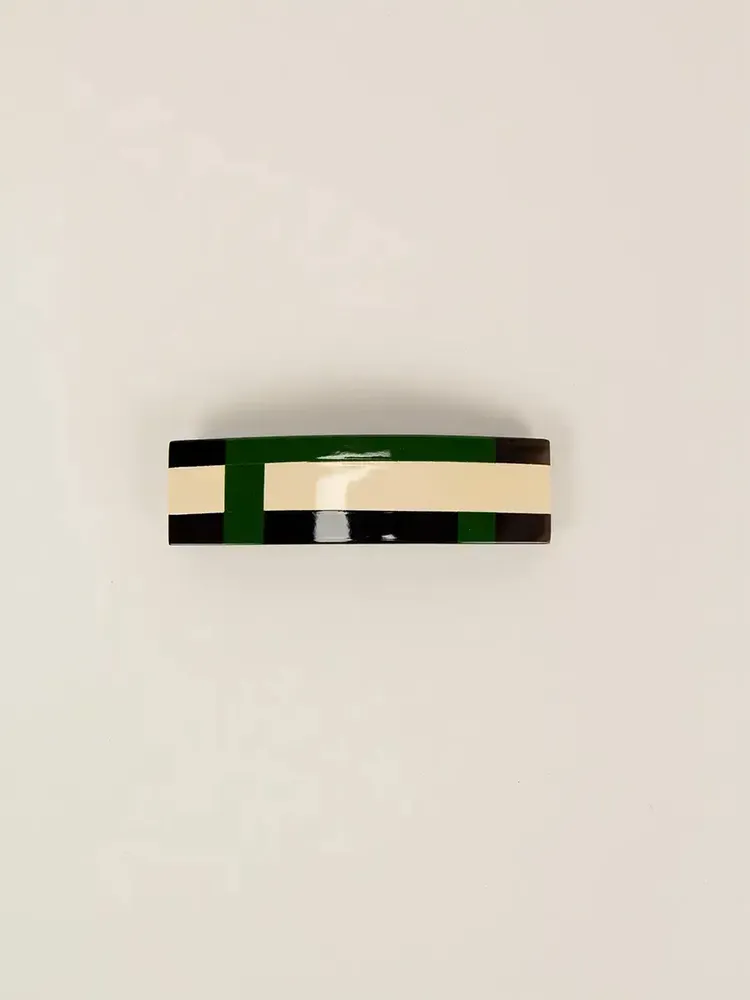 Barrettes - Barrette rectangulaire sabot de buffle et laque rouge brique et ivoire - L INDOCHINEUR X RIVÊT