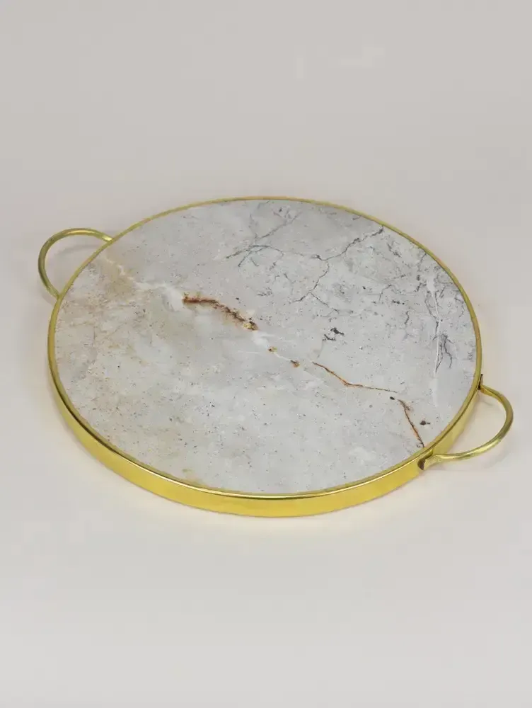 Plateaux - Plateau kobe en marbre beige veinure bois - L INDOCHINEUR X RIVÊT