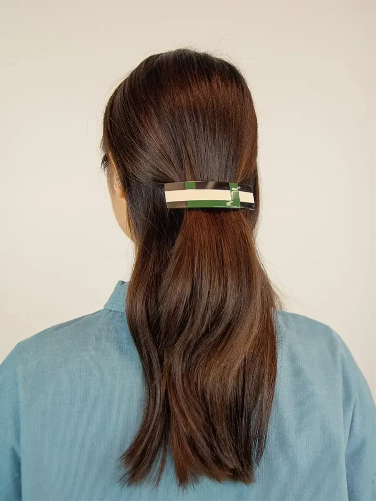 Barrettes - Rectangular hair clip in hoof with orange and green lacquer - L INDOCHINEUR X RIVÊT