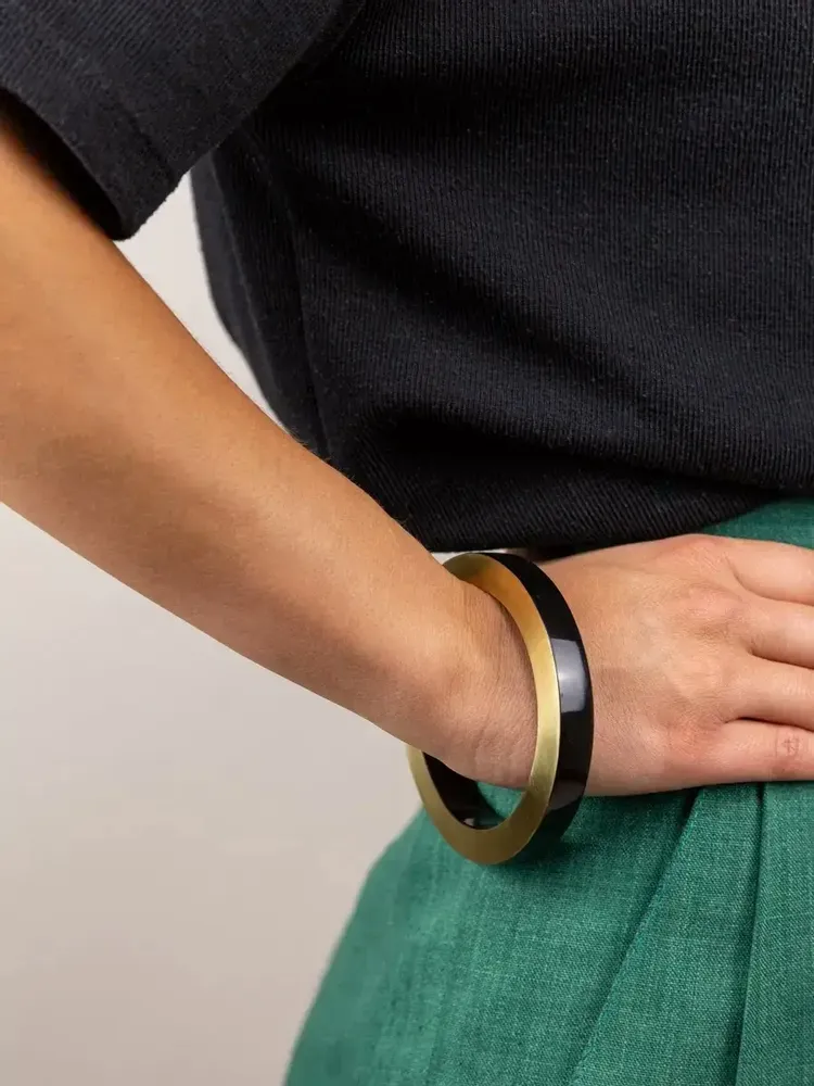 Bracelets - Wooden round bracelet, black and gold lacquer, size M - L INDOCHINEUR X RIVÊT