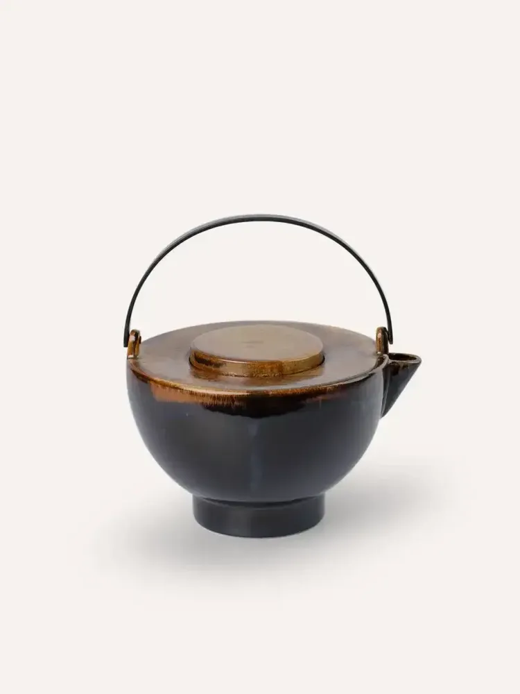 Accessoires thé et café - Théière, anse laiton noir, émail terre flamée Ket Tinh - L INDOCHINEUR X RIVÊT