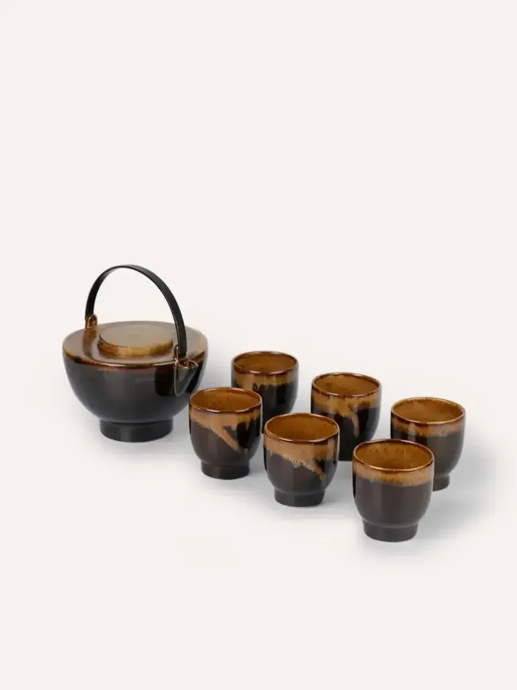 Accessoires thé et café - Théière, anse laiton noir, émail terre flamée Ket Tinh - L INDOCHINEUR X RIVÊT