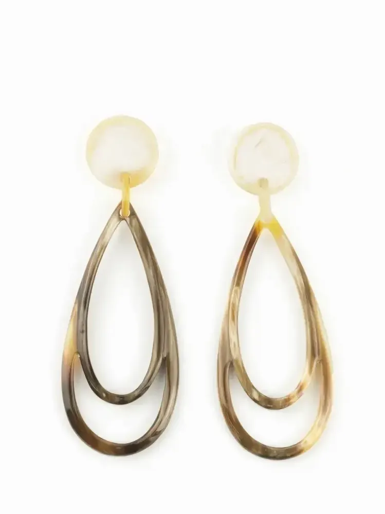 Bijoux - Boucles d'oreilles à tige double larme en corne noire africaine - L INDOCHINEUR X RIVÊT