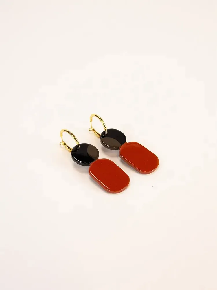 Jewelry - Mini hoop earrings in black horn and Khaki lacquer - L INDOCHINEUR X RIVÊT