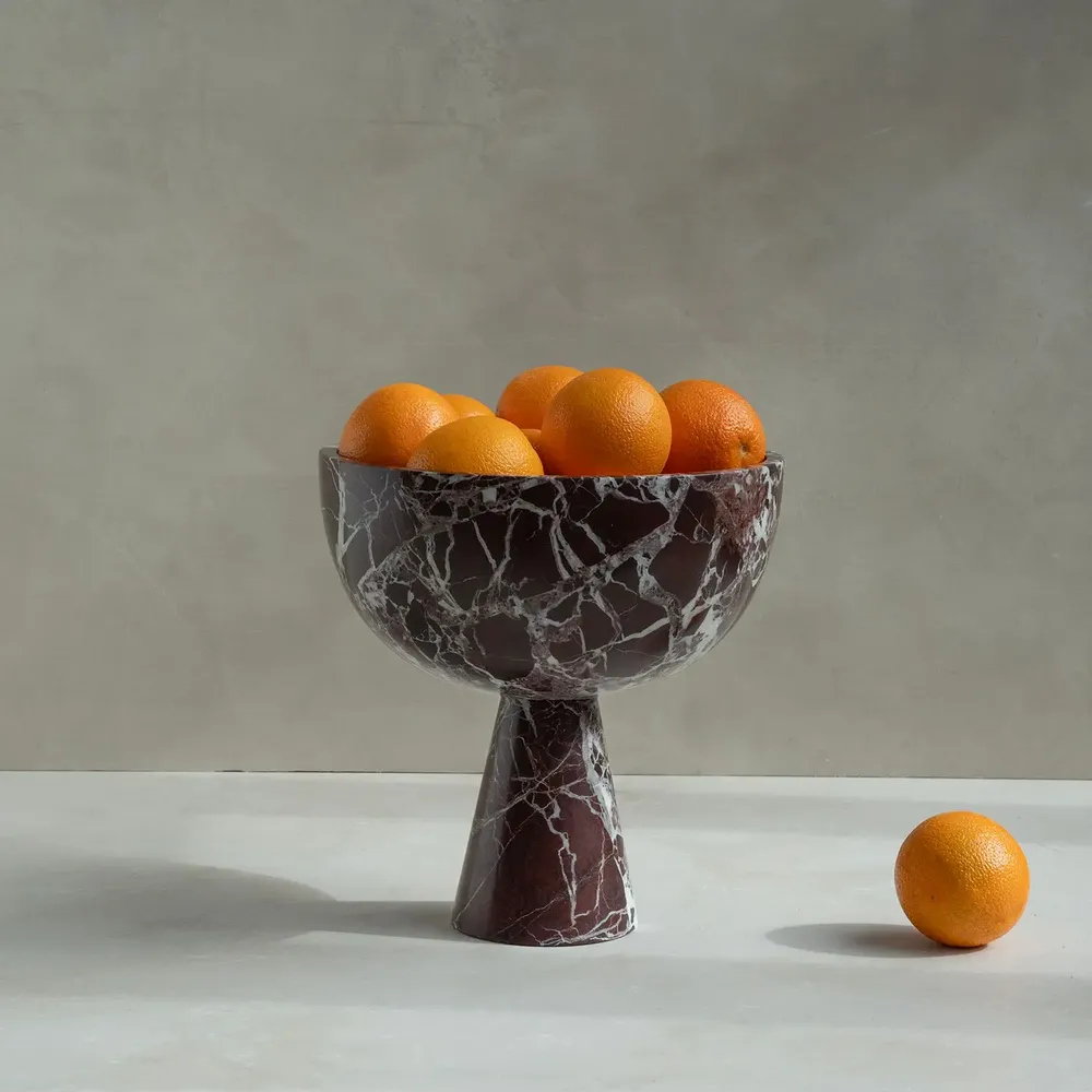 Platter and bowls - ROSSO LEVANTO MARBLE PEDESTAL BOWL XL - KIWANO CONCEPT