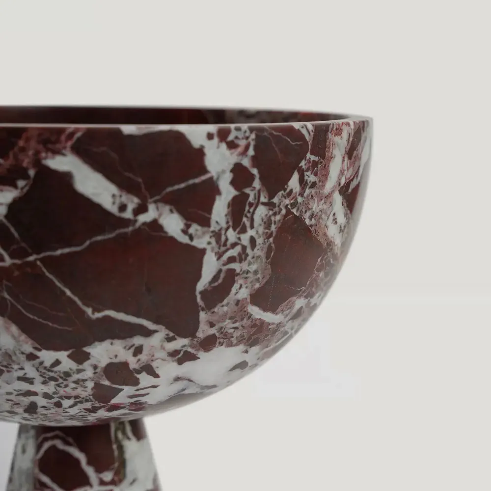 Platter and bowls - ROSSO LEVANTO MARBLE PEDESTAL BOWL XL - KIWANO CONCEPT