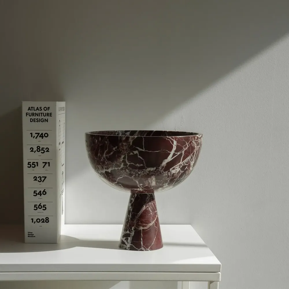 Platter and bowls - ROSSO LEVANTO MARBLE PEDESTAL BOWL XL - KIWANO CONCEPT