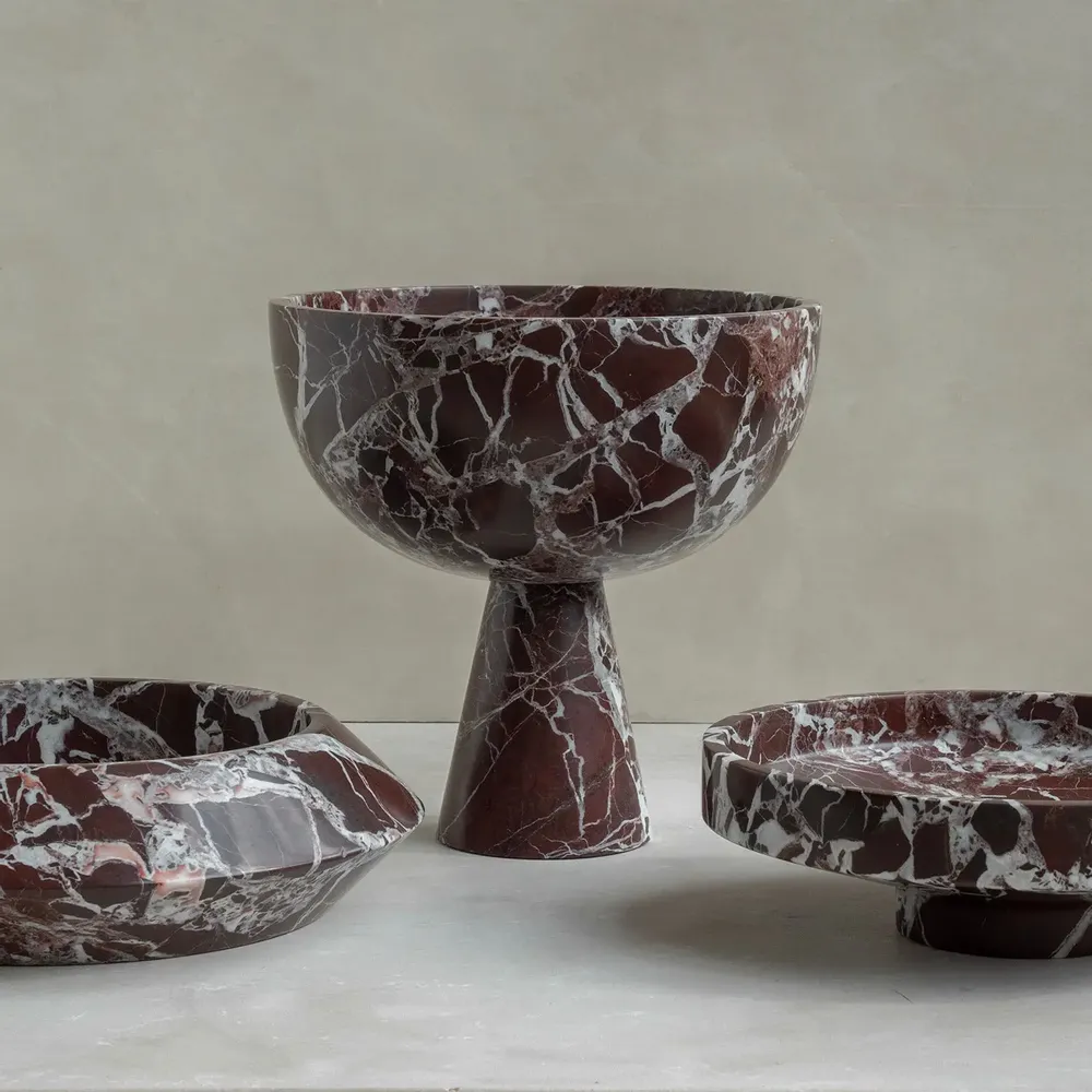 Platter and bowls - ROSSO LEVANTO MARBLE PEDESTAL BOWL XL - KIWANO CONCEPT