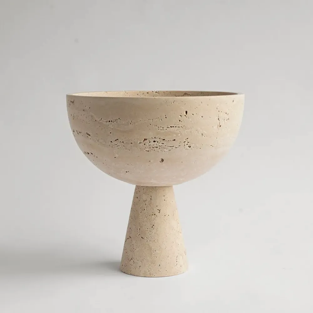 Platter and bowls - TRAVERTINE PEDESTAL BOWL XL - KIWANO CONCEPT