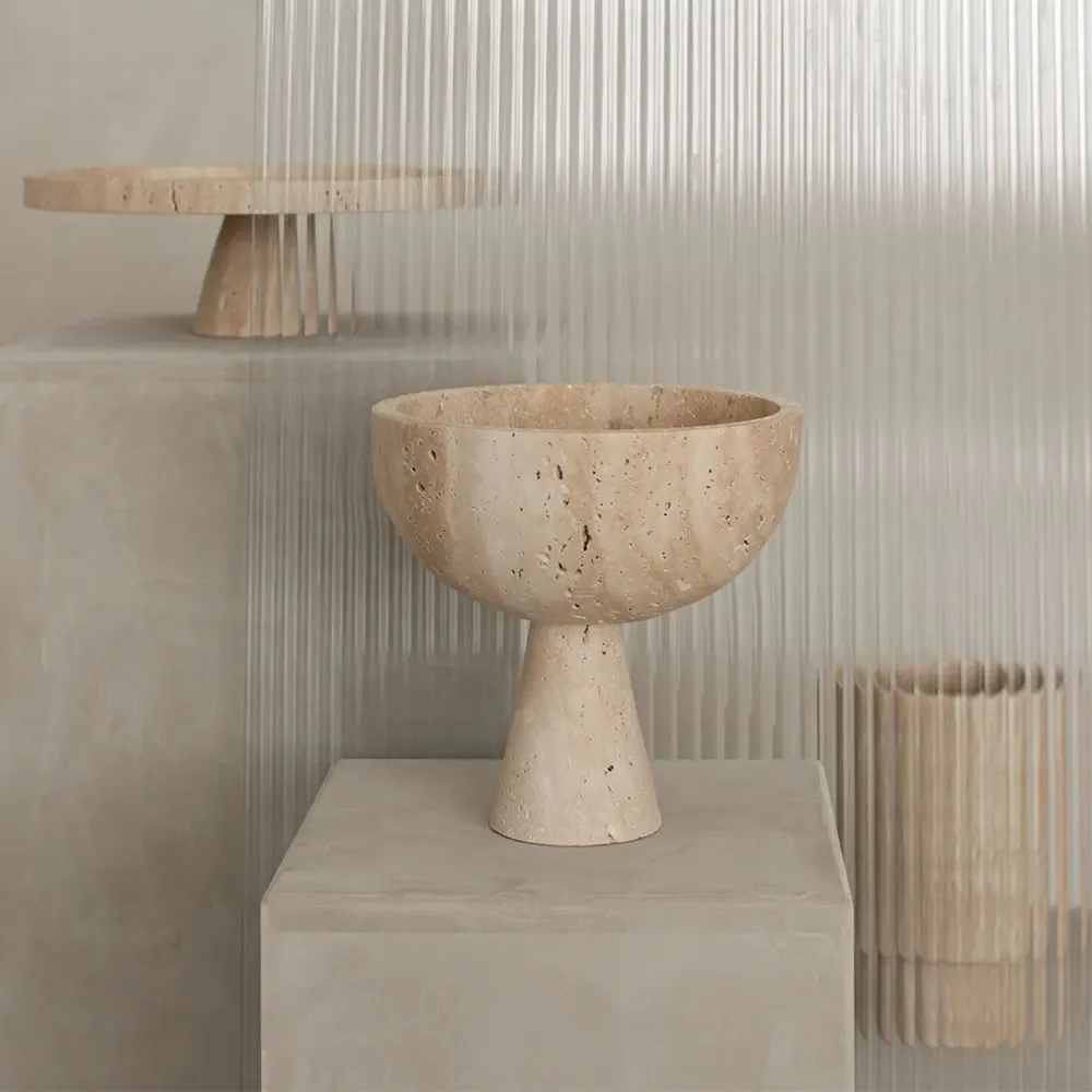 Platter and bowls - TRAVERTINE PEDESTAL BOWL XL - KIWANO CONCEPT