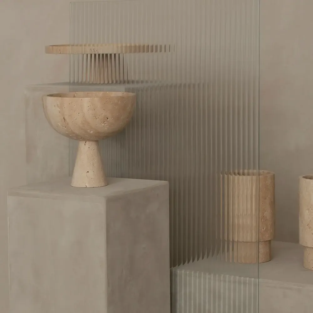 Platter and bowls - TRAVERTINE PEDESTAL BOWL XL - KIWANO CONCEPT