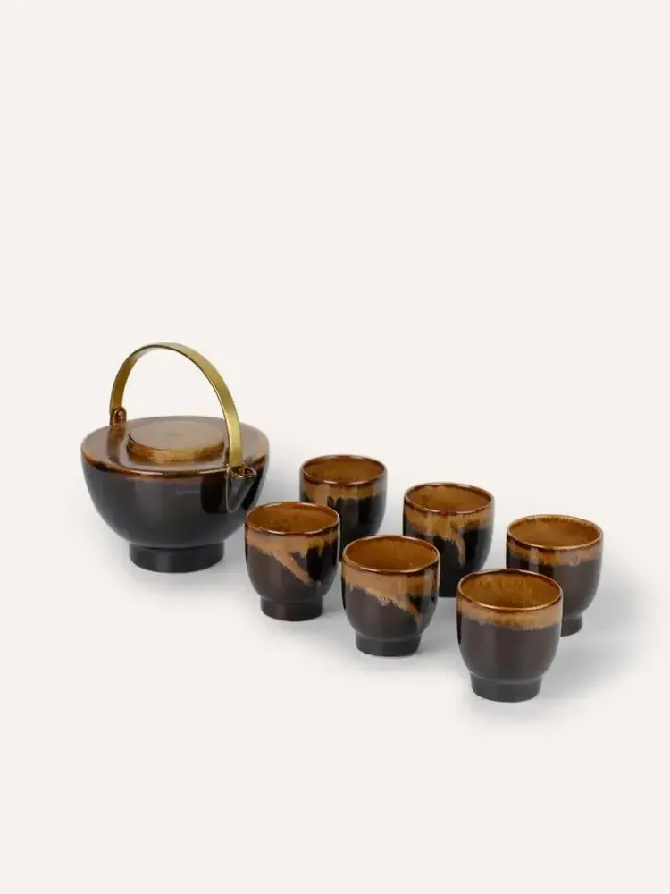 Accessoires thé et café - Théière, anse laiton, émail terre flamée Ket Tinh - L INDOCHINEUR X RIVÊT