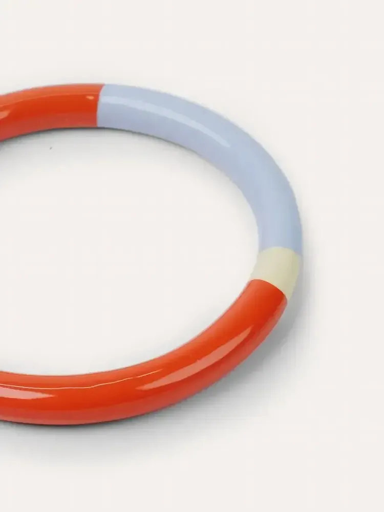 Bracelets - Round wooden thin bracelet light blue, orange and sand lacquer, size L - L INDOCHINEUR X RIVÊT