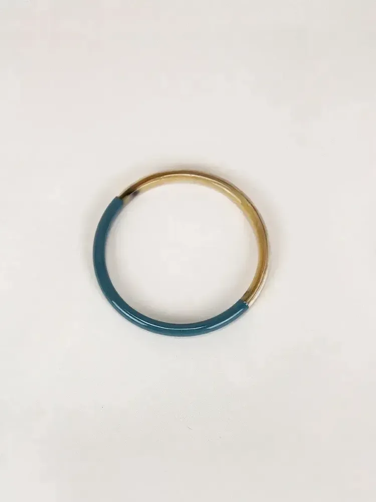 Bracelets - Single thin bangle in blond horn and light blue lacquer size L - L INDOCHINEUR X RIVÊT