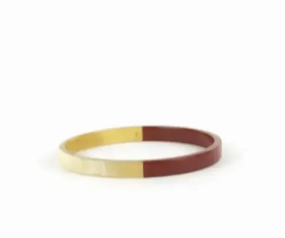 Bracelets - Thin flat bangle bracelet in blond horn and light blue lacquer in Size M - L INDOCHINEUR X RIVÊT