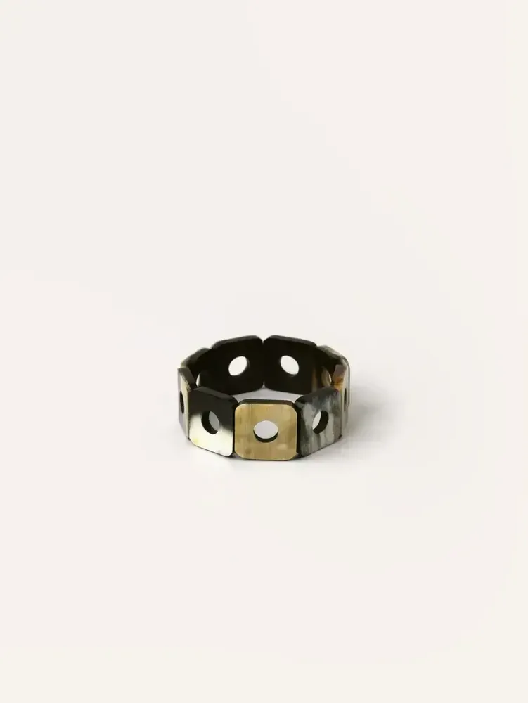 Bracelets - Articulated bracelet with square, round, openwork pieces in African black horn - L INDOCHINEUR X RIVÊT