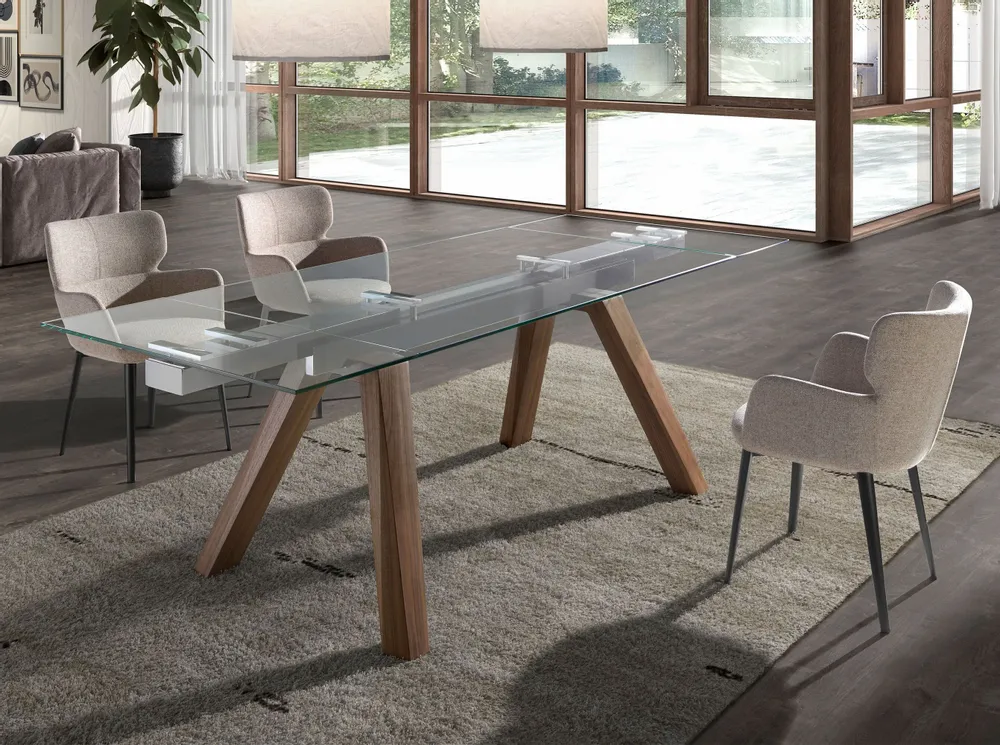 Dining Tables - Rectangular tempered glass extending dining table - ANGEL CERDÁ