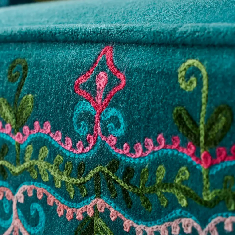 Fauteuils - Fauteuil en Velours avec Motif Floral Frida, Turquoise - WERNS