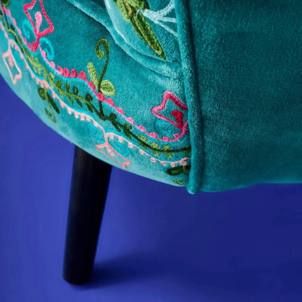 Fauteuils - Fauteuil en Velours avec Motif Floral Frida, Turquoise - WERNS
