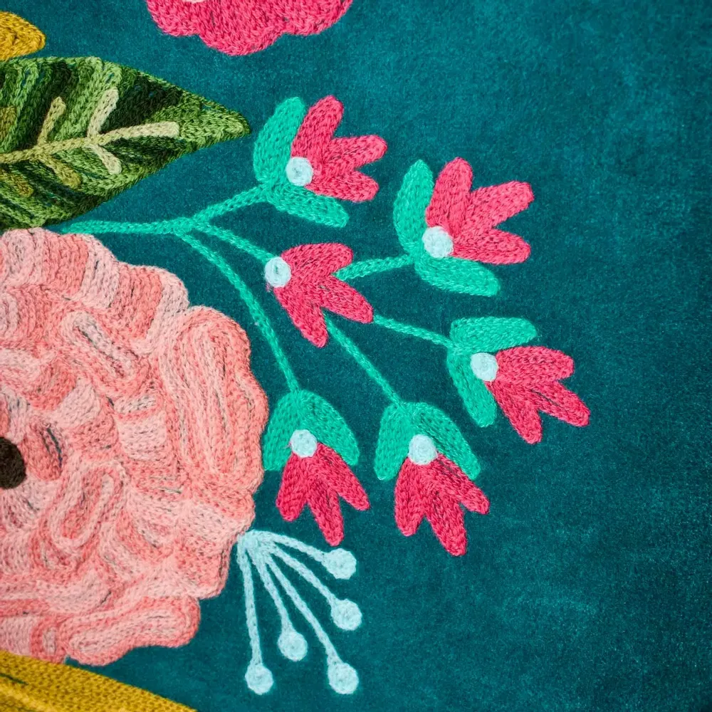 Fauteuils - Fauteuil en Velours avec Motif Floral Frida, Turquoise - WERNS