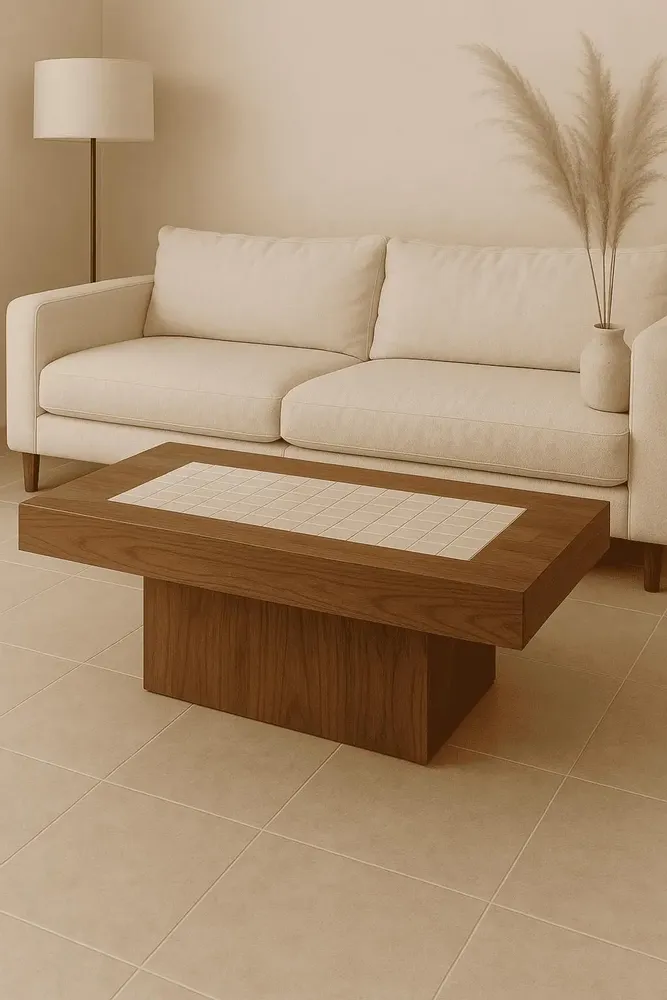 Coffee tables - Walnut and Italian ceramic coffee table - STUDIO GAÏA