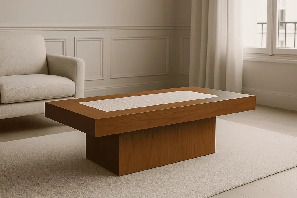 Coffee tables - Walnut and Italian ceramic coffee table - STUDIO GAÏA