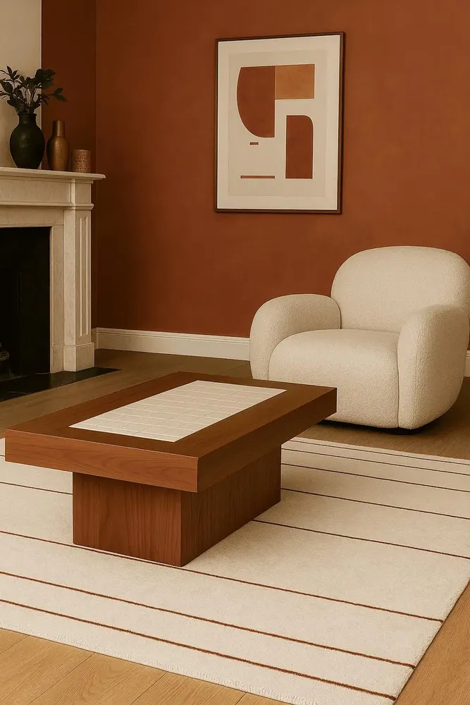 Coffee tables - Walnut and Italian ceramic coffee table - STUDIO GAÏA