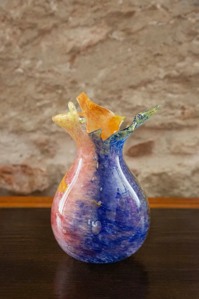 Vases - Vase Bloom en verre soufflé, bleu et orange - ANTHOLOGIST