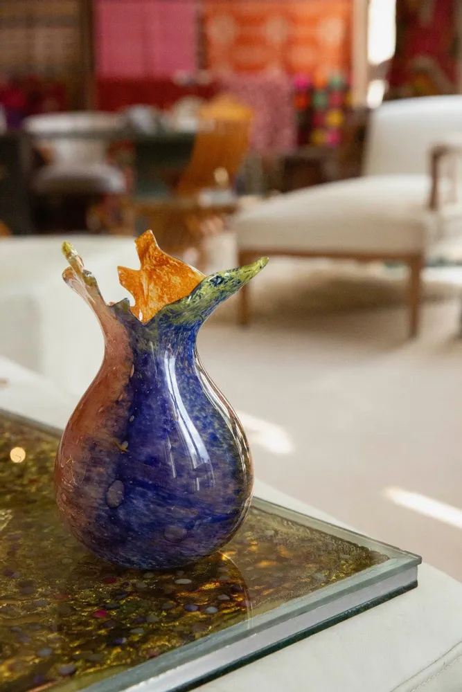 Vases - Vase Bloom en verre soufflé, bleu et orange - ANTHOLOGIST