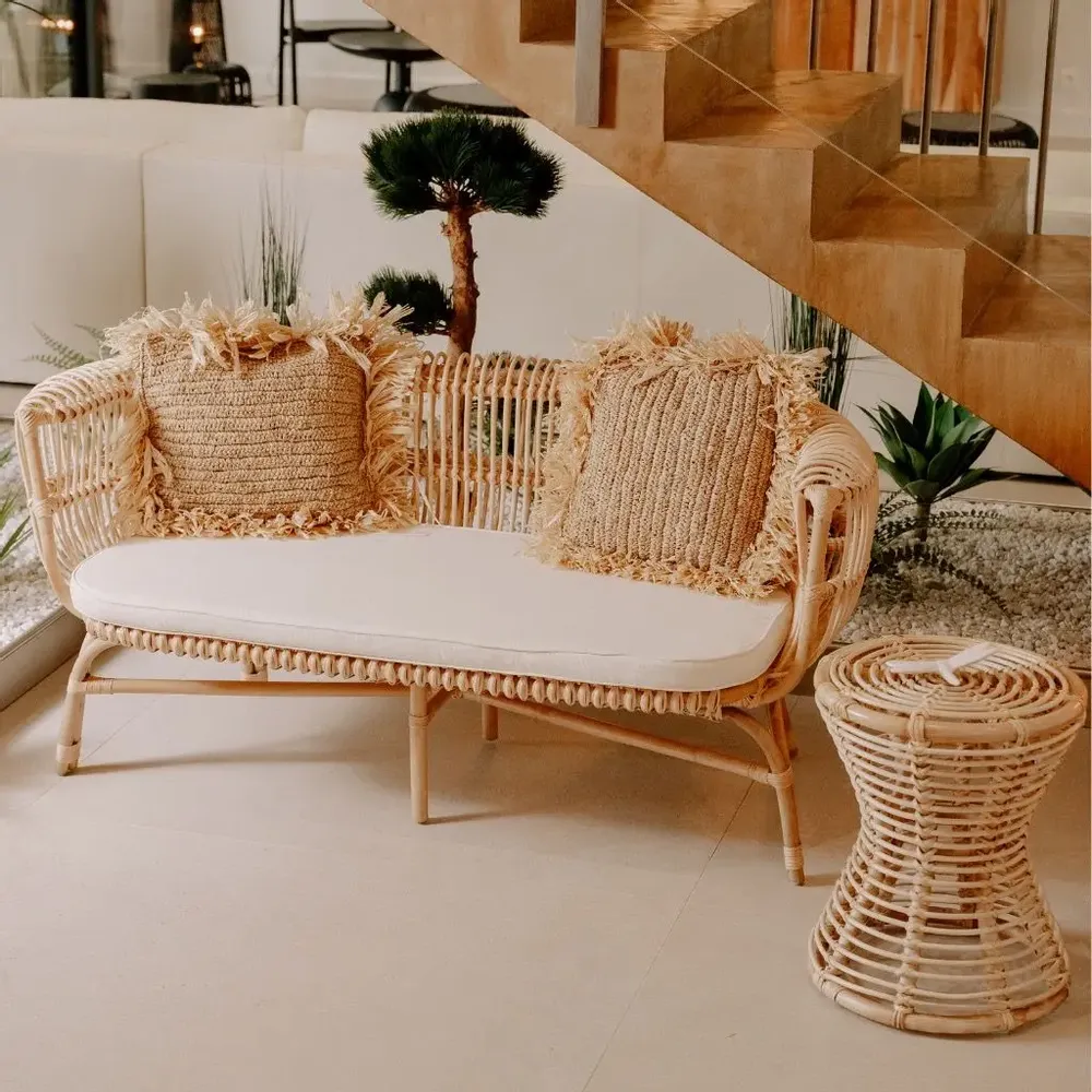 Coussins - JORDI - Coussin en raphia naturel déhoussable avec zip - HYDILE