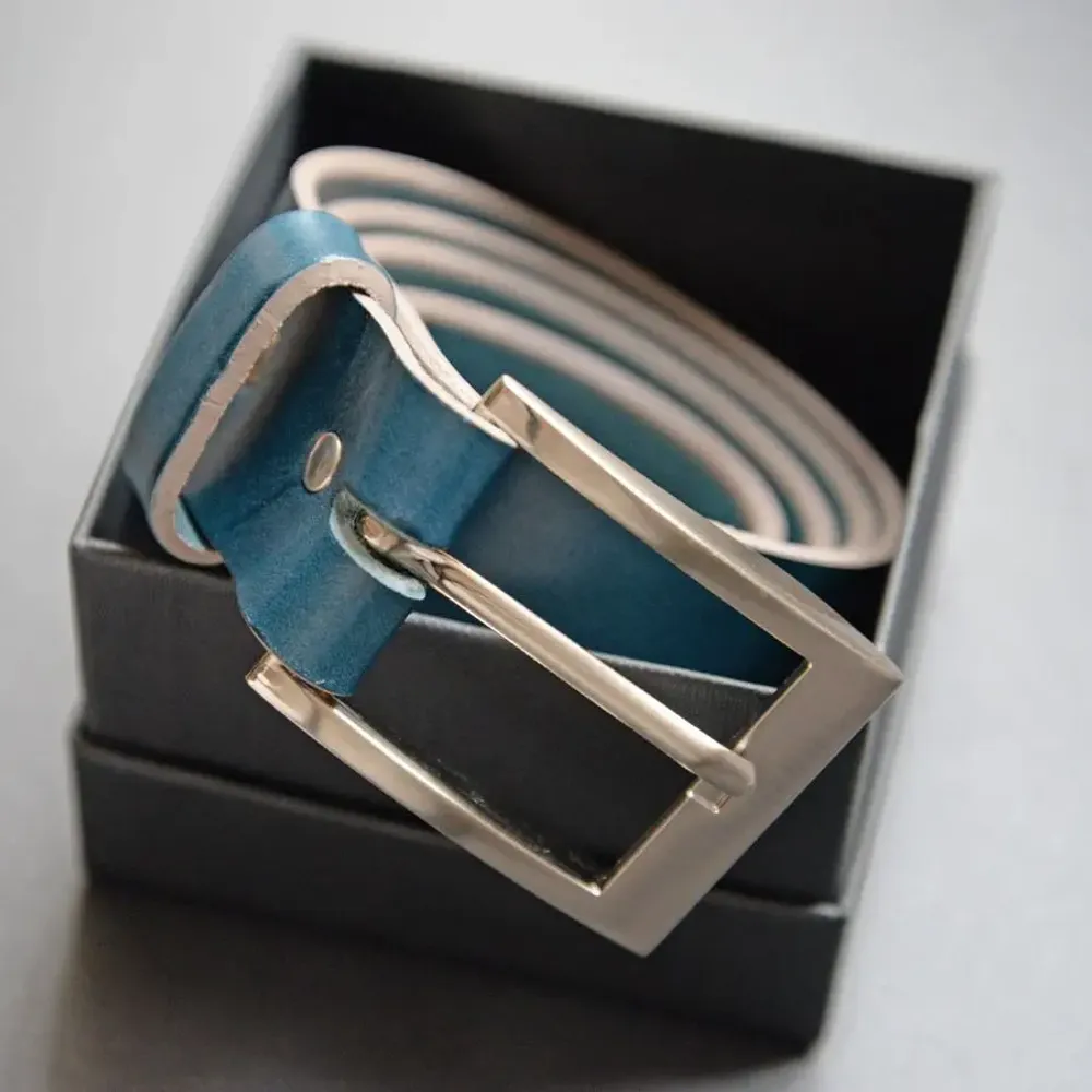 Leather goods - OCTAVE blue leather belt - MONSIEUR CHARLI
