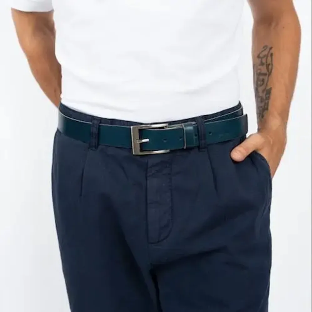 Leather goods - OCTAVE blue leather belt - MONSIEUR CHARLI