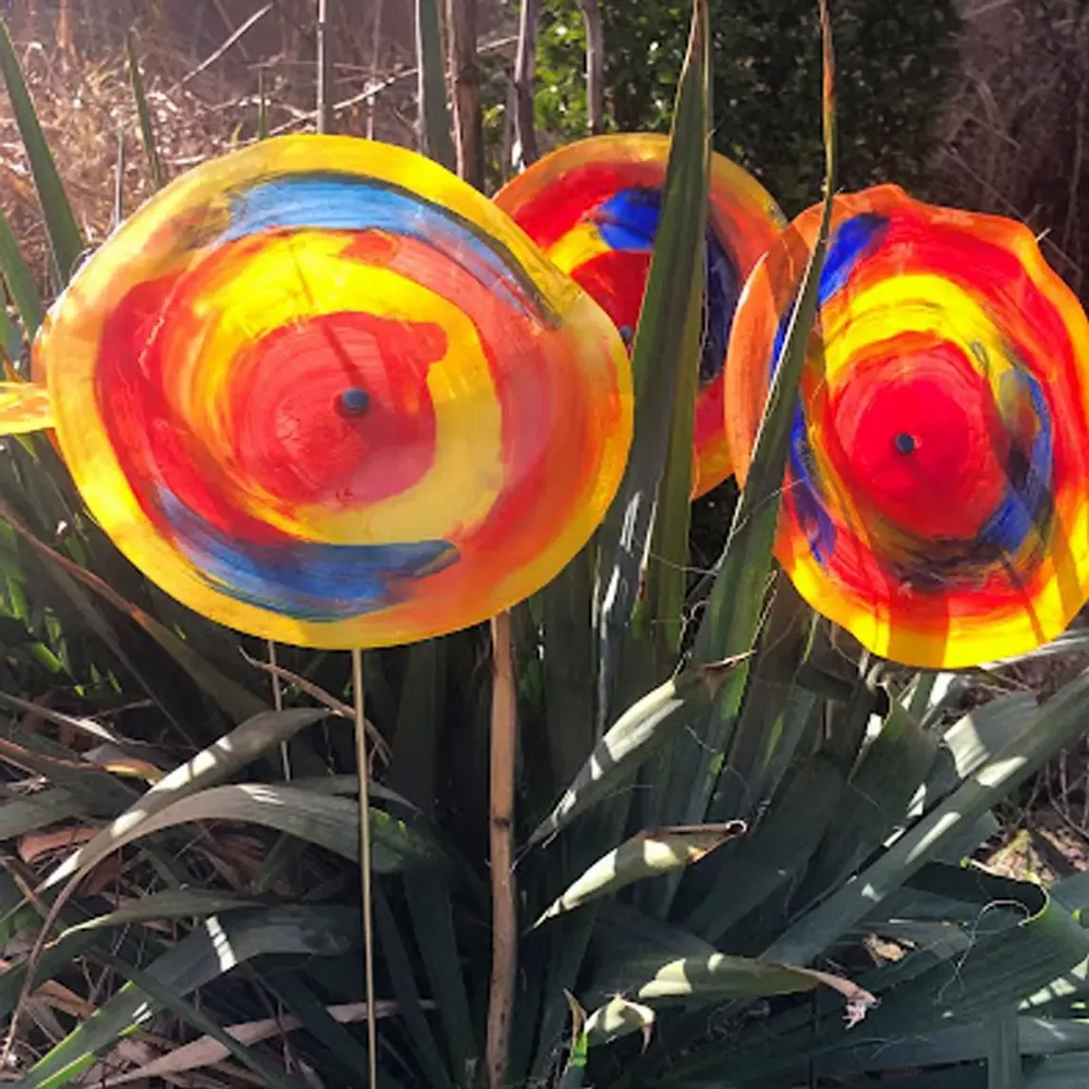 Floral decoration - Large Yellow-Blue Glass Flower (50cm stem) - CARNEOL GLASS