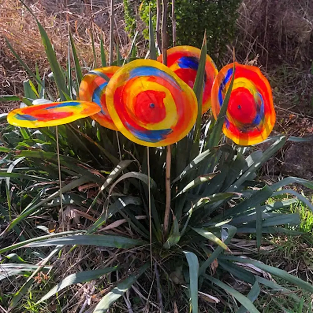 Floral decoration - Large Yellow-Blue Glass Flower (50cm stem) - CARNEOL GLASS