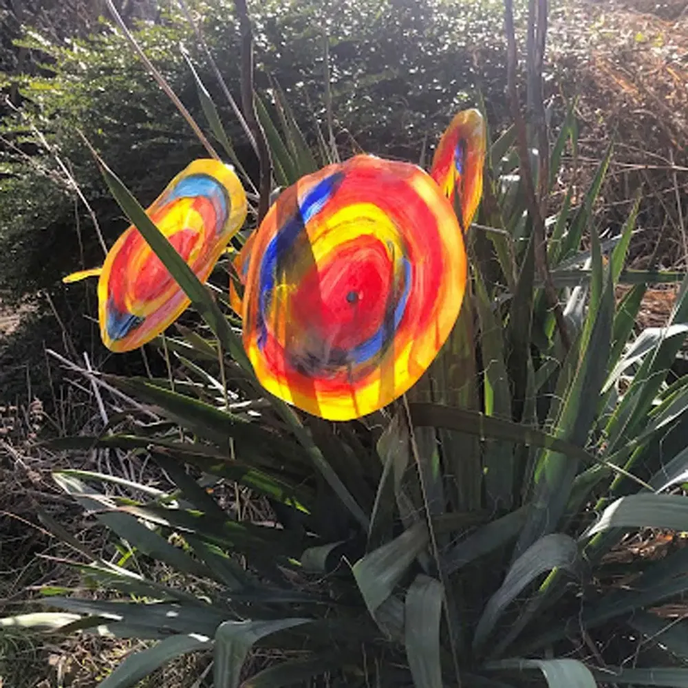 Floral decoration - Large Yellow-Blue Glass Flower (50cm stem) - CARNEOL GLASS