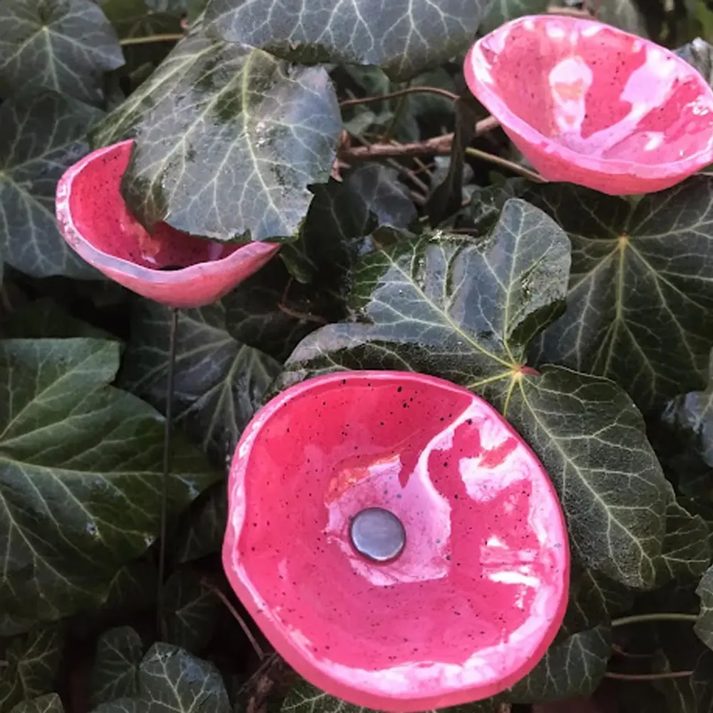 Floral decoration - Glass Calabel Flower "Outdoor" in Pink-Black Color - CARNEOL GLASS