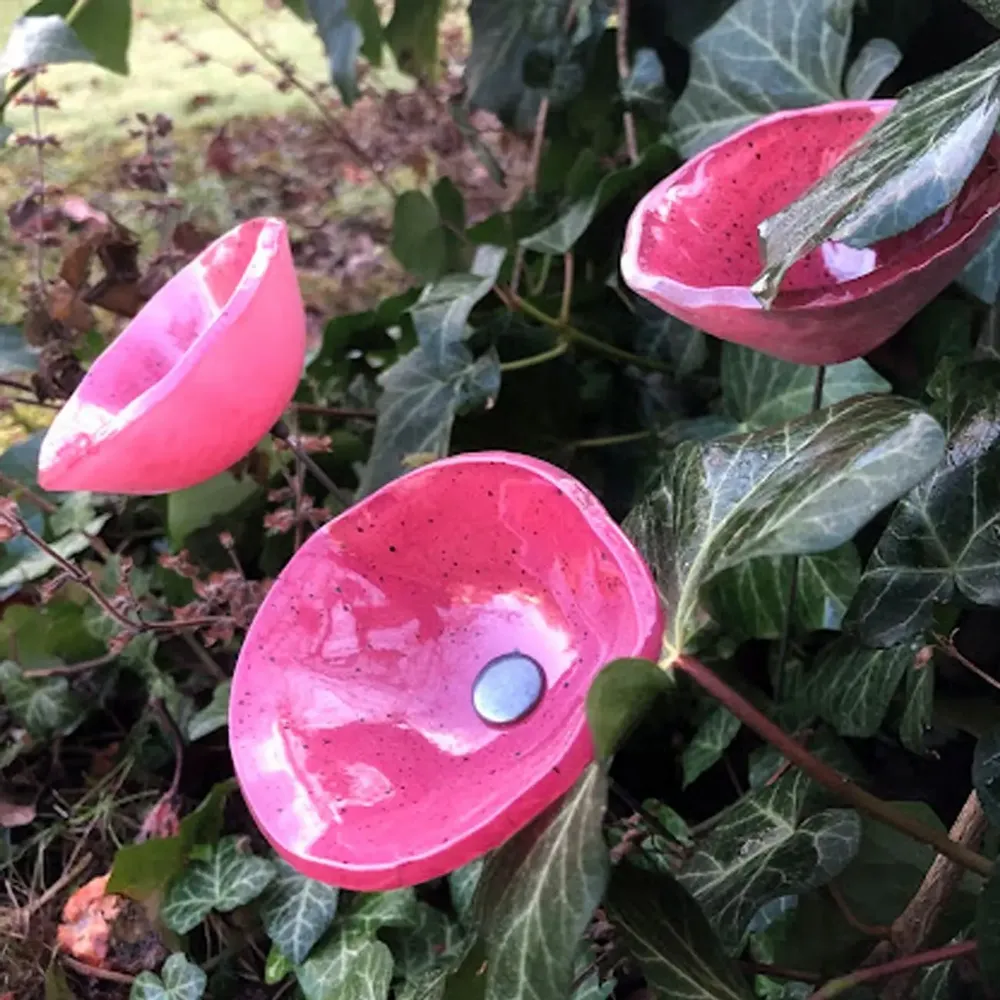 Floral decoration - Glass Calabel Flower "Outdoor" in Pink-Black Color - CARNEOL GLASS