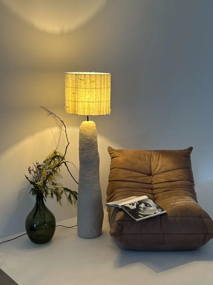 Floor lamps - Gley Floor Lamp — Sculpture Base & Linen Shade - PLETOSTUDIO