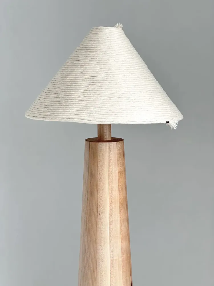 Floor lamps - Tokio Floor Lamp – Minimalist Maple Wood Base with Cotton Cord Shade - PLETOSTUDIO